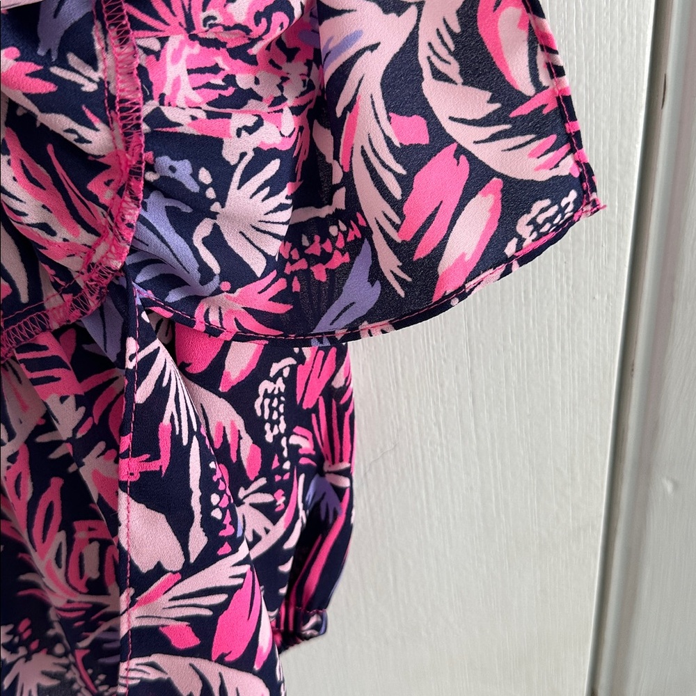 LILLY PULITZER Savanna LS Top Pink Navy Flounce Hem EUC Sz XL - Picture 12 of 14
